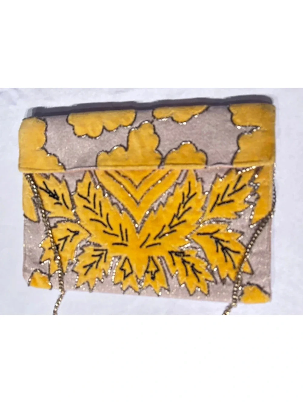 Vintage Velvet Beaded Clutch with Leaf Motif